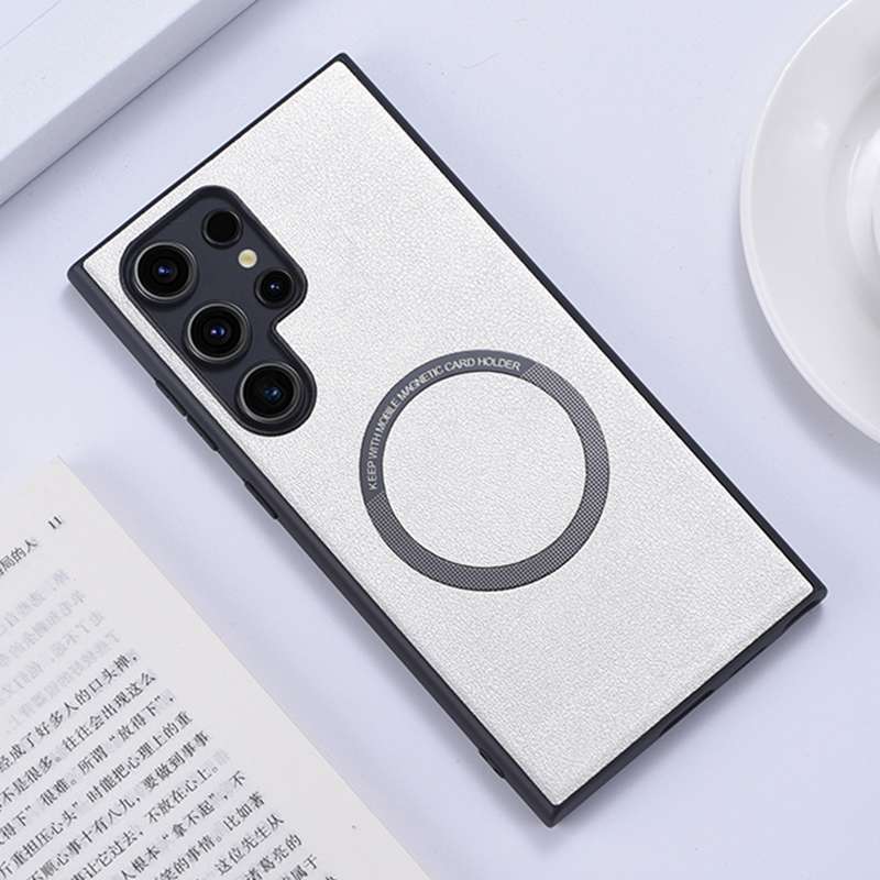 For Samsung Galaxy S24 Ultra 5G Magsafe Magnetic Ring PU Phone Case(Black)