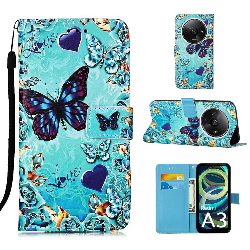 For Xiaomi Redmi A3 Colored Drawing Pattern Plain Weave Leather Phone Case(Caring Butterfly)