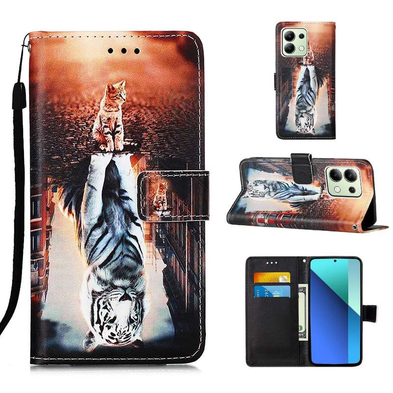 For Xiaomi Redmi Note 13 4G Global Colored Drawing Pattern Plain Weave Leather Phone Case(Cats