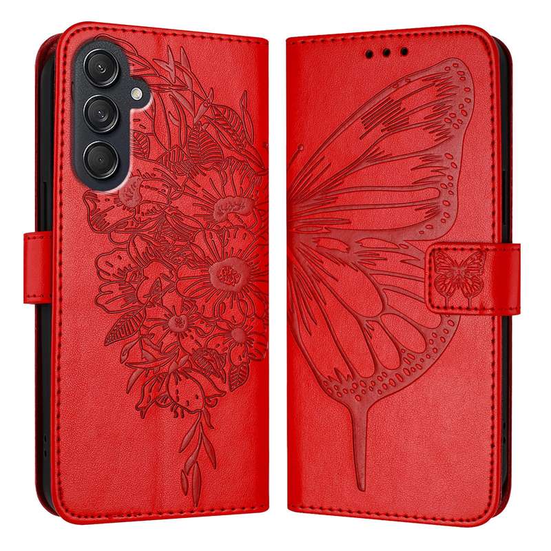 For Samsung Galaxy M55 Embossed Butterfly Leather Phone Case(Red)