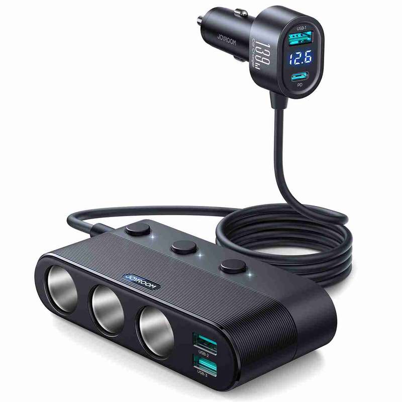 JOYROOM JR-CCL01 139W 7 in 1 Cigarette Lighter Splitter Car Charger(Black)