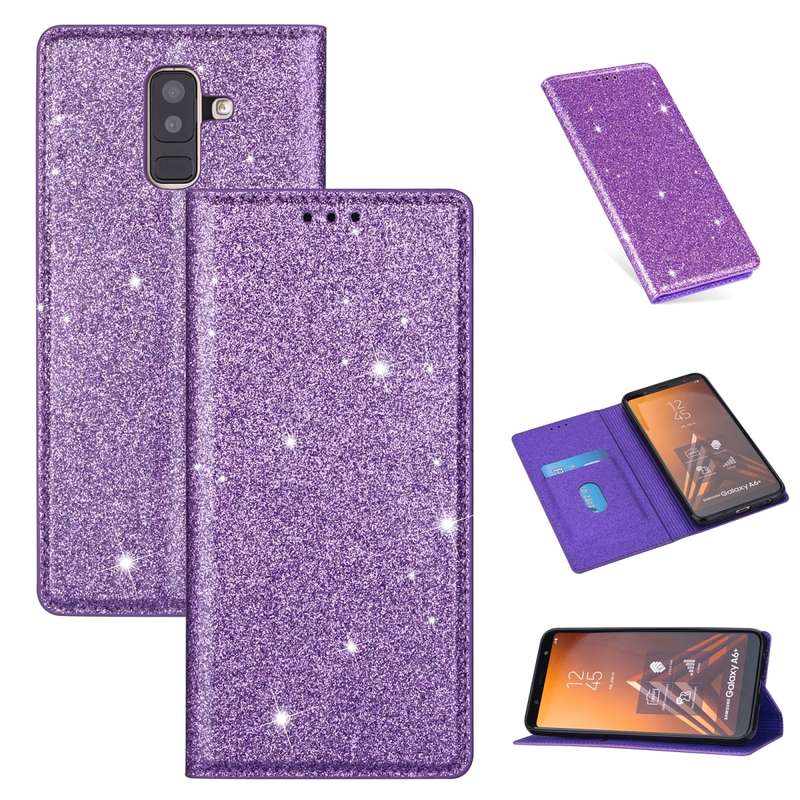 For Samsung Galaxy A6+ / J8 (2018) Ultrathin Glitter Magnetic Horizontal Flip Leather Case with Hold