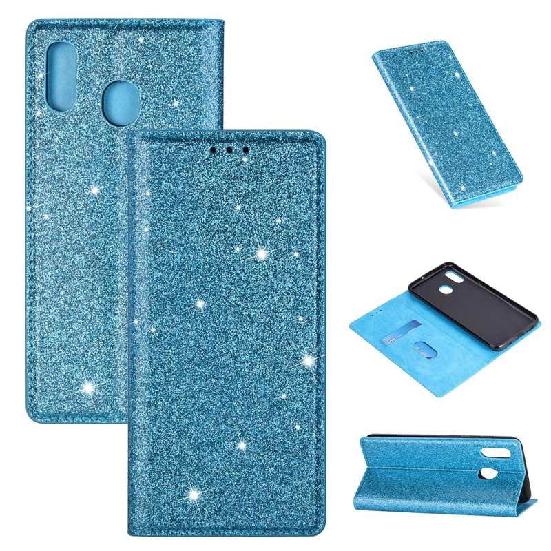 For Samsung Galaxy A20 / A30 Ultrathin Glitter Magnetic Horizontal Flip Leather Case with Holder & C