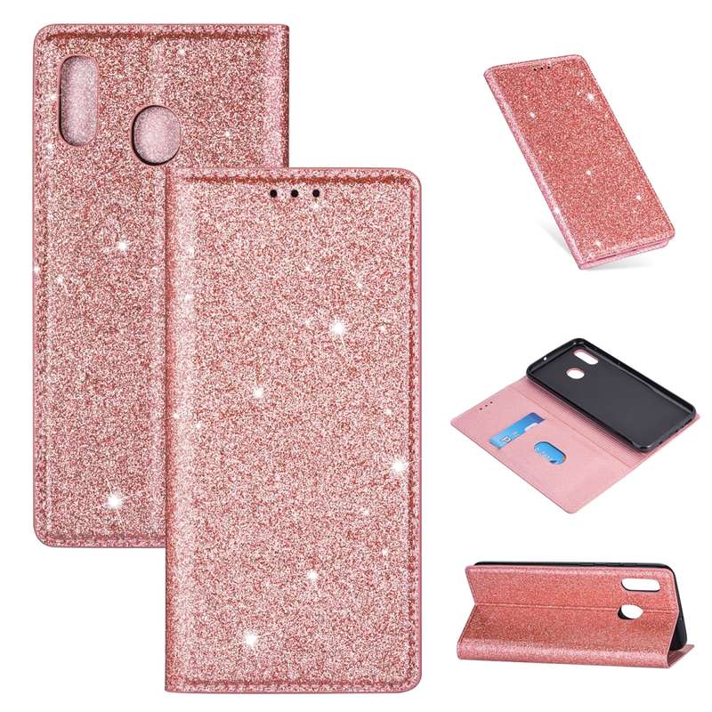 For Samsung Galaxy A20 / A30 Ultrathin Glitter Magnetic Horizontal Flip Leather Case with Holder & C