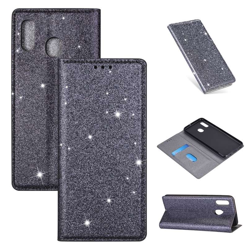 For Samsung Galaxy A20 / A30 Ultrathin Glitter Magnetic Horizontal Flip Leather Case with Holder & C