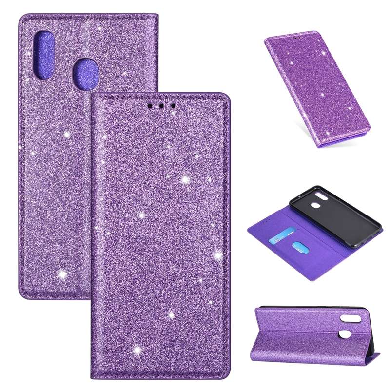 For Samsung Galaxy A20 / A30 Ultrathin Glitter Magnetic Horizontal Flip Leather Case with Holder & C