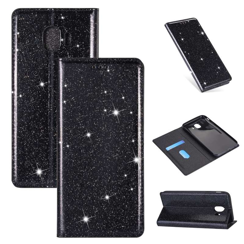 For Samsung Galaxy J4 (2018) Ultrathin Glitter Magnetic Horizontal Flip Leather Case with Holder & C