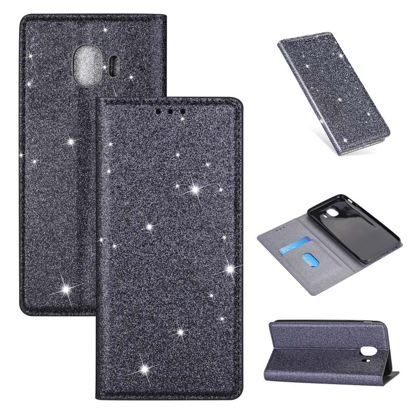 For Samsung Galaxy J4 (2018) Ultrathin Glitter Magnetic Horizontal Flip Leather Case with Holder & C
