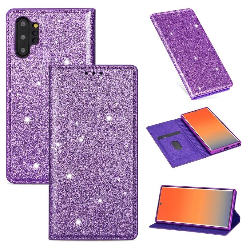 For Samsung Galaxy Note 10 Plus Ultrathin Glitter Magnetic Horizontal Flip Leather Case with Holder