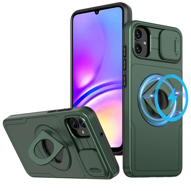 For Samsung Galaxy A05 4G Camshield MagSafe Ring Holder Armor Phone Case(Deep Green)