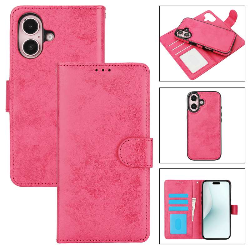 For iPhone 16 2 in 1 Detachable Phone Leather Case(Pink)