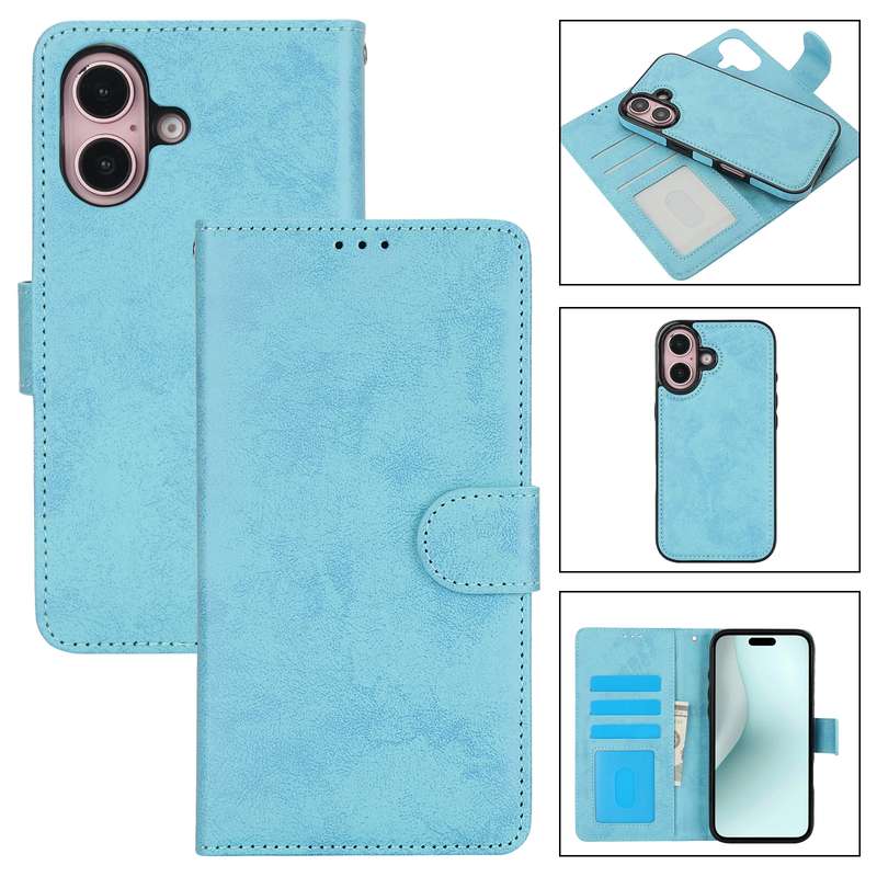 For iPhone 16 2 in 1 Detachable Phone Leather Case(Pink)