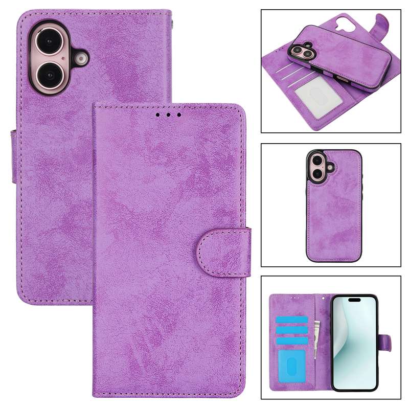 For iPhone 16 2 in 1 Detachable Phone Leather Case(Pink)