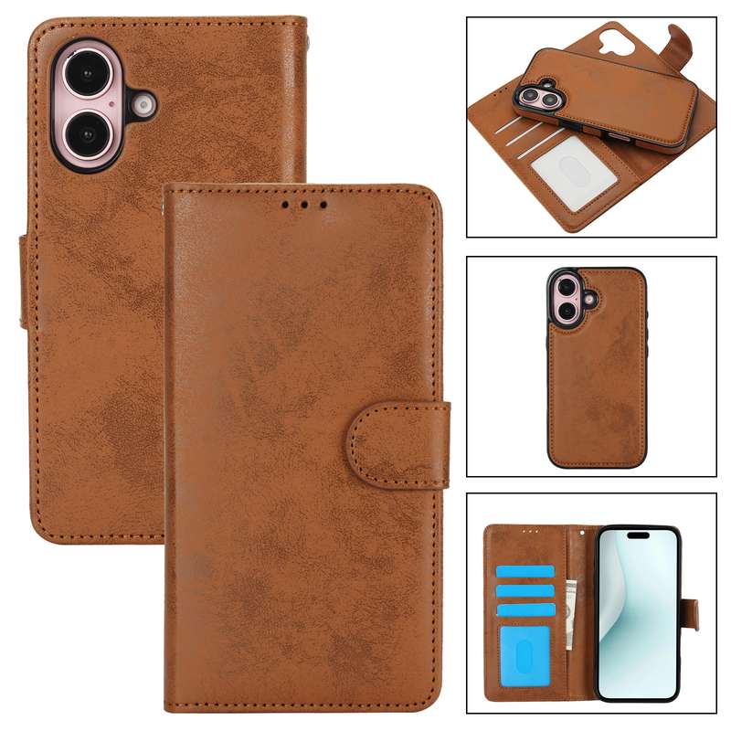 For iPhone 16 2 in 1 Detachable Phone Leather Case(Pink)