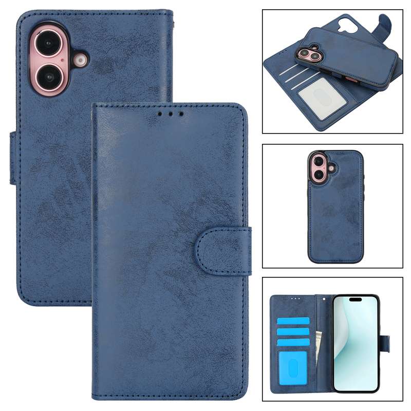 For iPhone 16 2 in 1 Detachable Phone Leather Case(Pink)