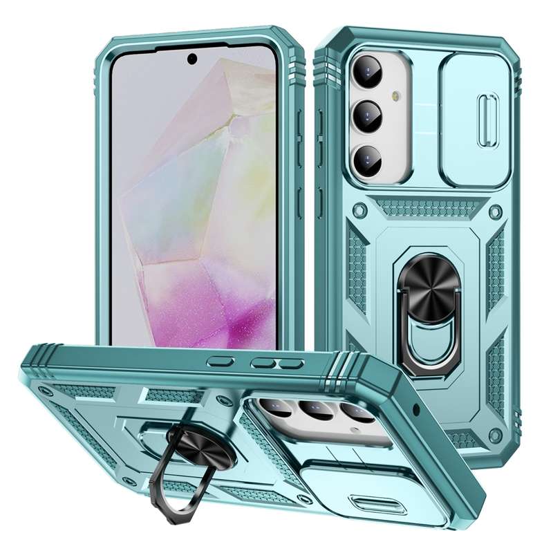 For Samsung Galaxy A35 5G Sliding Camshield TPU + PC Phone Case with Holder(Green)