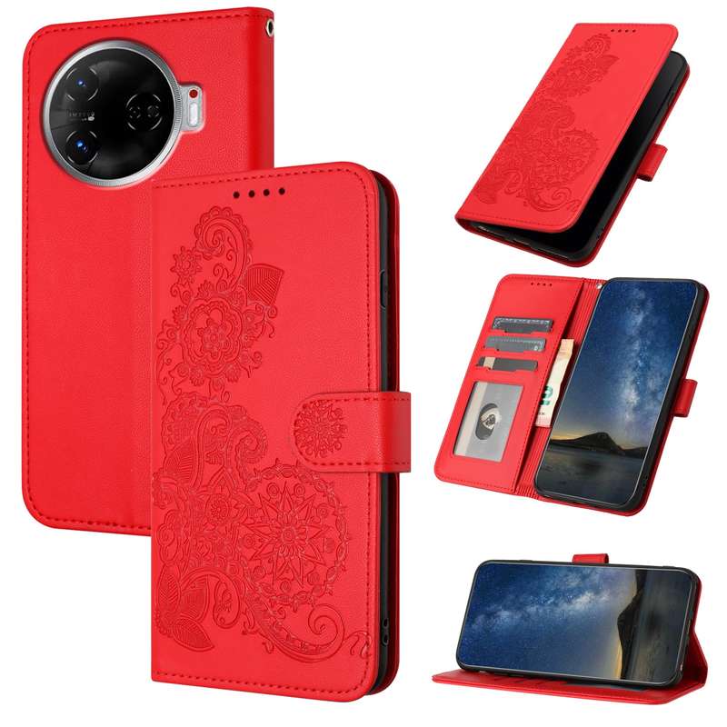 For Tecno Camon 30 Pro Datura Flower Embossed Flip Leather Phone Case(Red)