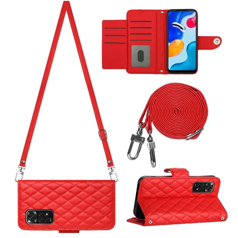 For Xiaomi Redmi Note 11S / Note 11 Global Rhombic Texture Flip Leather Phone Case with Long La
