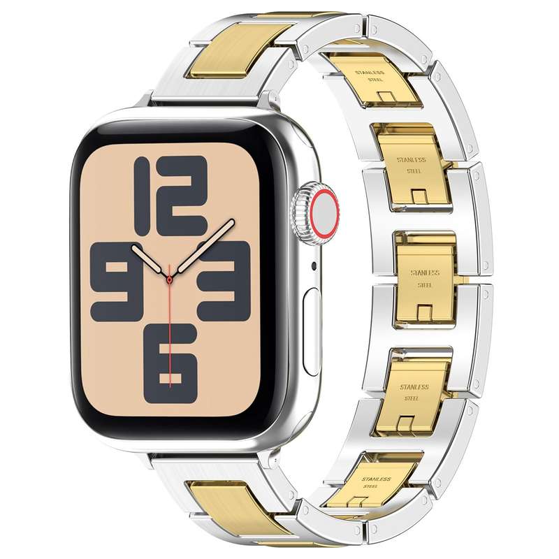 For Apple Watch SE 2023 40mm H Slim Stainless Steel Watch Band(Silver Gold)