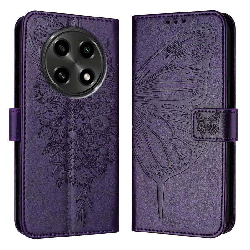 For OPPO A2 Pro 5G / A3 Pro 5G Embossed Butterfly Leather Phone Case(Dark Purple)
