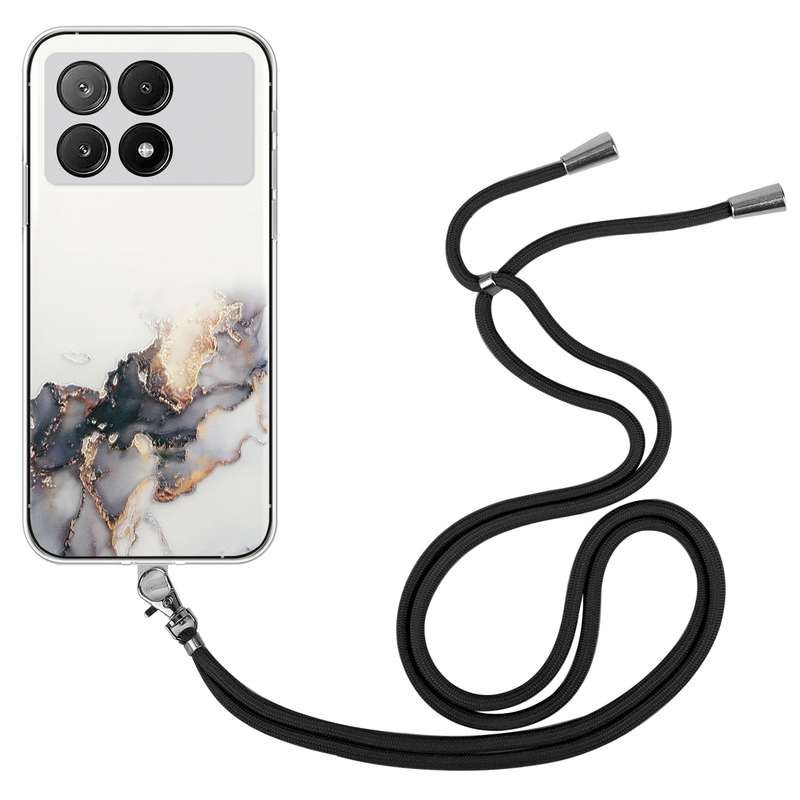 For Xiaomi Redmi K70E / Poco X6 Pro 5G Hollow Marble Pattern TPU Phone Case with Neck Strap Rop