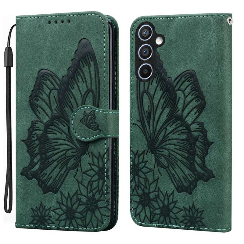 For Samsung Galaxy A55 5G Retro Skin Feel Butterflies Embossing Horizontal Flip Leather Phone C