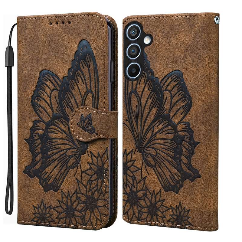 For Samsung Galaxy A55 5G Retro Skin Feel Butterflies Embossing Horizontal Flip Leather Phone C
