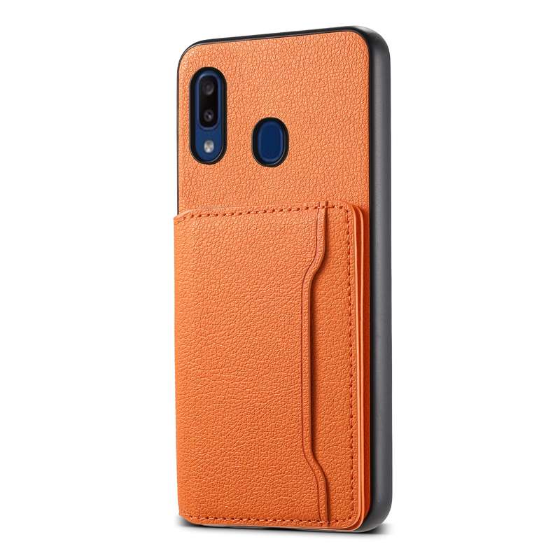 For Samsung Galaxy A20/A30 Calf Texture Card Bag Design Full Coverage Phone Case(Orange)
