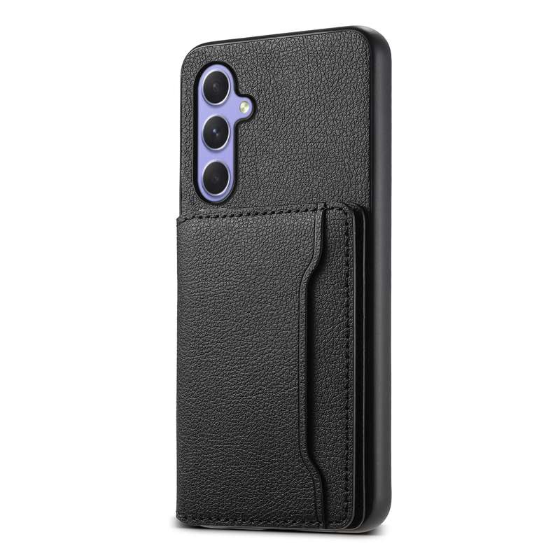 For Samsung Galaxy A54 5G Calf Texture Card Bag Design Full Coverage Phone Case(Black)