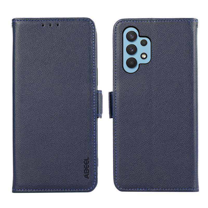 For Samsung Galaxy A32 4G ABEEL Side-Magnetic Litchi Pattern Leather RFID Phone Case(Blue)