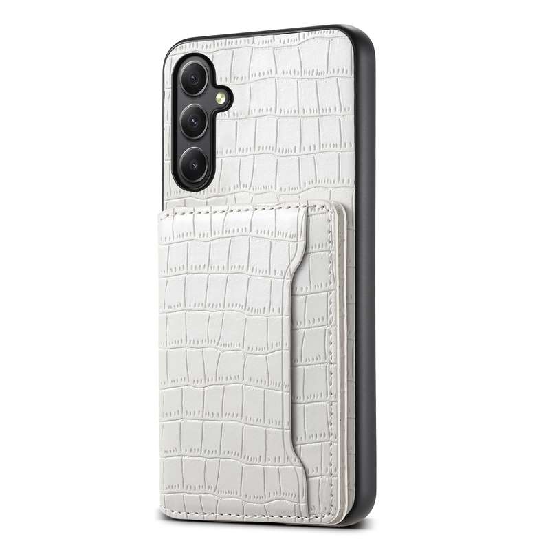 For Samsung Galaxy A34 5G Crocodile Texture Card Bag Design Full Coverage Phone Case(White)
