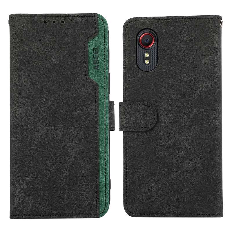 For Samsung Galaxy Xcover 7 ABEEL Color Block Magnetic RFID Leather Phone Case(Black-Green)