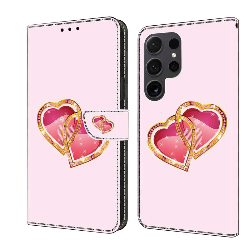 For Samsung Galaxy S23 Ultra 5G Crystal Painted Leather Phone case(Love Peach)
