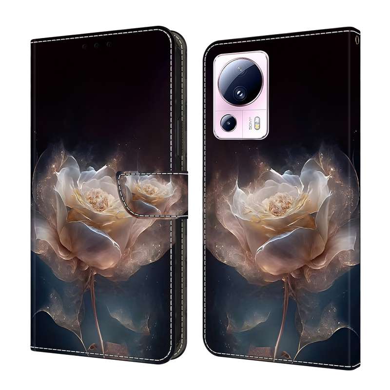 For Xiaomi 13 Lite Crystal Painted Leather Phone case(Peony)