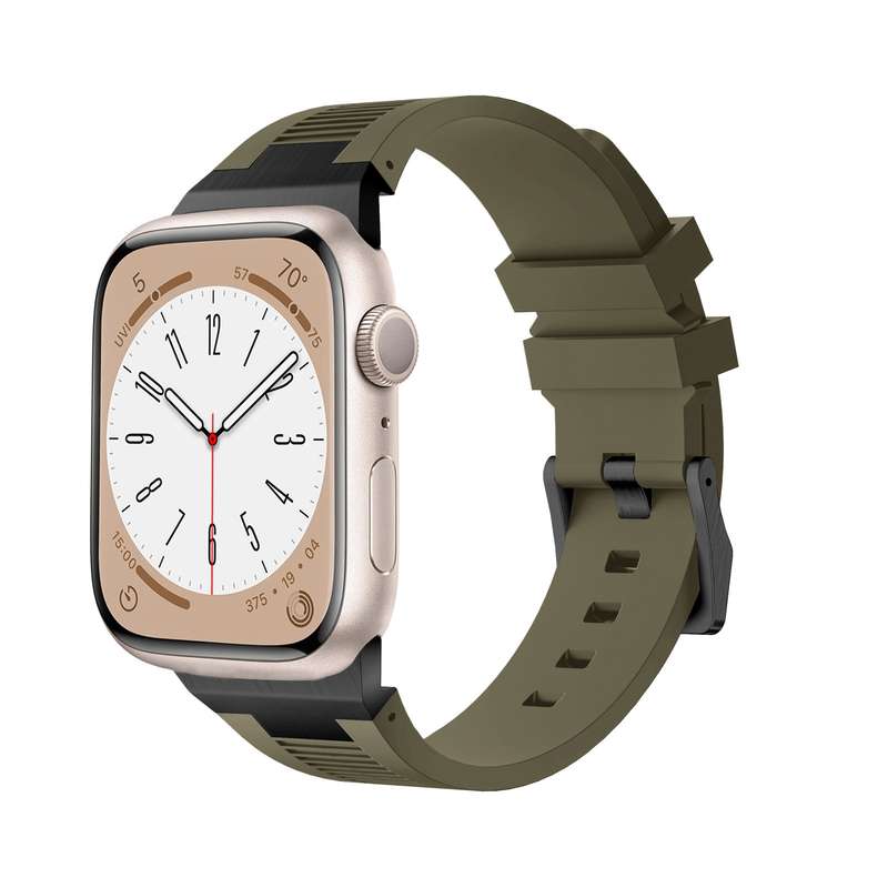 For Apple Watch SE 44mm Loners Liquid Silicone Watch Band(Black Green)