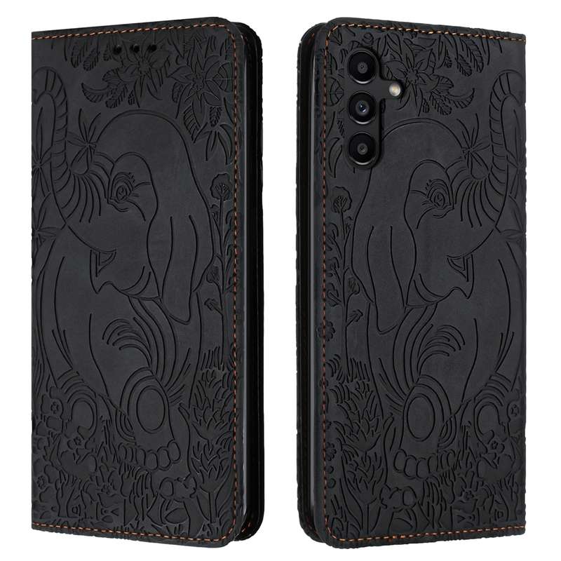 For Samsung Galaxy A54 5G Retro Elephant Embossed Leather Phone Case(Black)