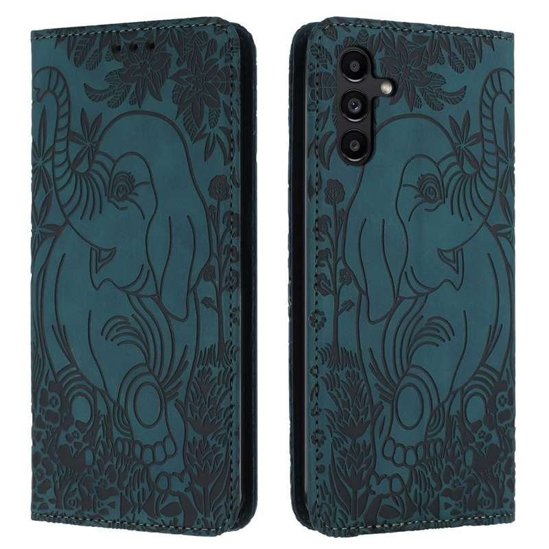 For Samsung Galaxy A05s Retro Elephant Embossed Leather Phone Case(Green)