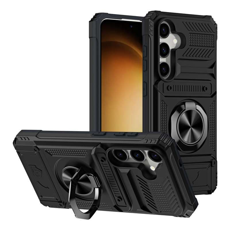 For Samsung Galaxy A35 5G TPU+PC Shockproof Card Phone Case with Metal Ring Holder(Black)