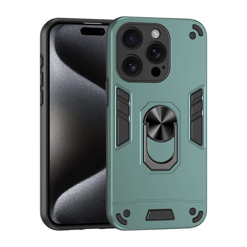 For iPhone 16 Pro Max Shockproof Metal Ring Holder Phone Case(Black)