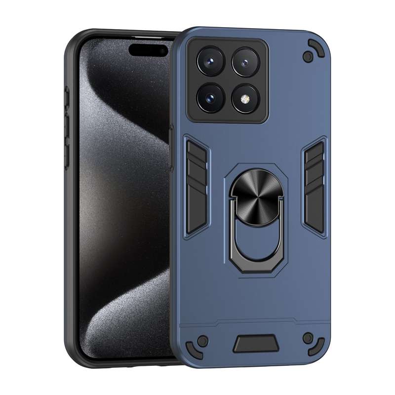 For Xiaomi Poco X6 Pro 5G Shockproof Metal Ring Holder Phone Case(Blue)