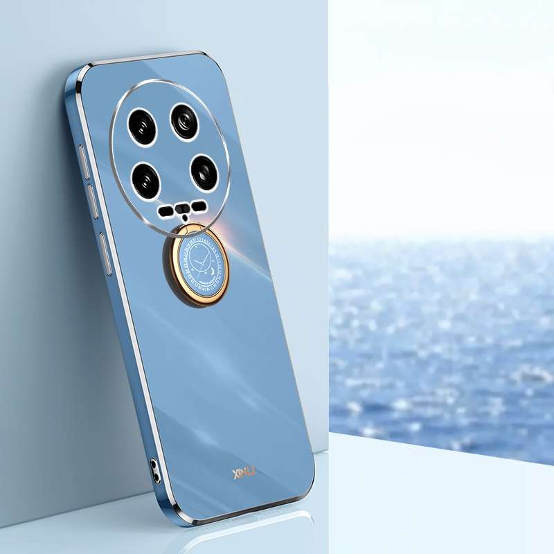 For Xiaomi 14 Ultra 5G XINLI Straight 6D Plating Gold Edge TPU Shockproof Case with Ring Holder