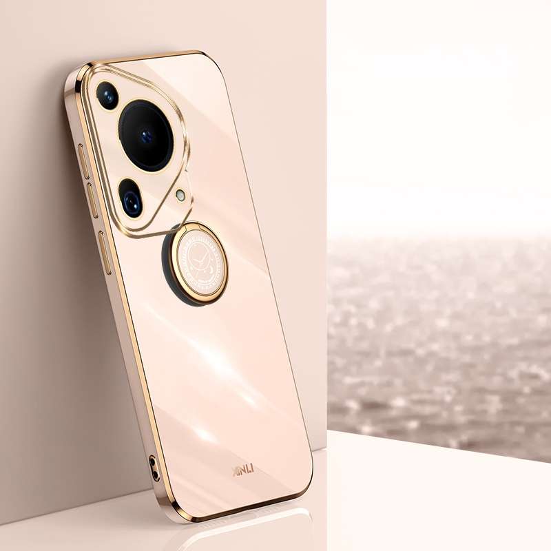 For Huawei Pura 70 Ultra XINLI Straight 6D Plating Gold Edge TPU Shockproof Case with Ring Hold