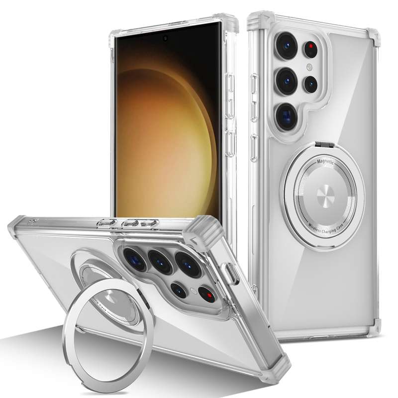 For Samsung Galaxy S23 Ultra 5G Gold Shield CD Pattern MagSafe Magnetic Phone Case with Rotatin