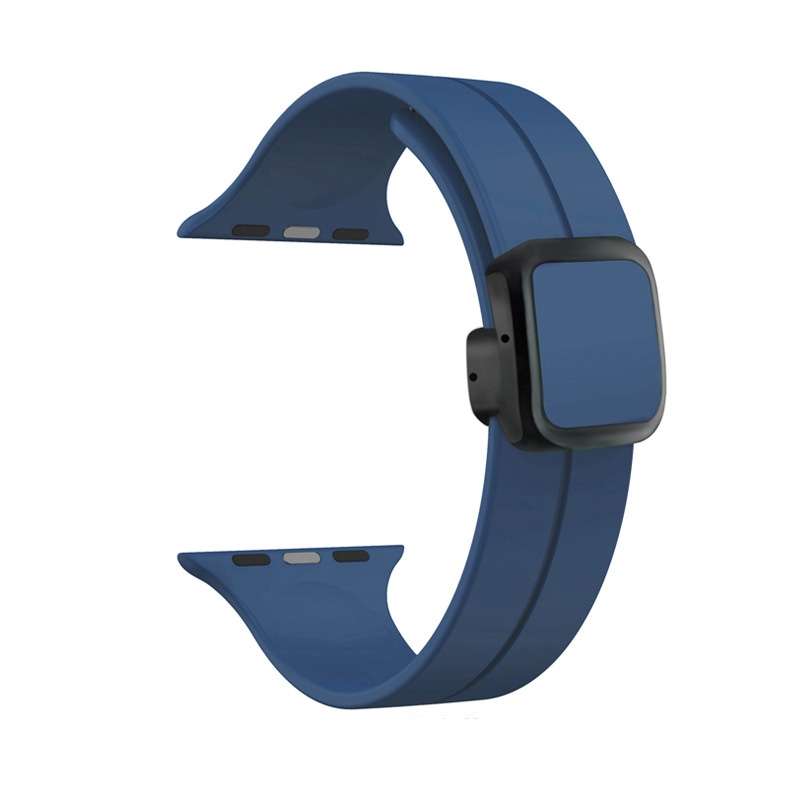 For Apple Watch 42mm Magnetic Square Buckle Silicone Watch Band(Midnight Blue)