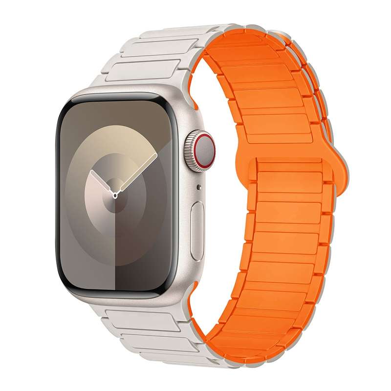 For Apple Watch Series 6 40mm I-Shaped Magnetic Silicone Watch Band(White Orange)