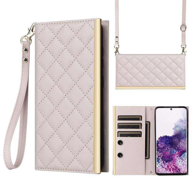 For Samsung Galaxy S20+ Crossbody Rhombic Sucker Leather Phone Case(White)