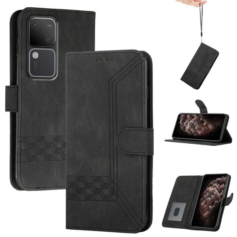 For vivo V30 5G Global/V30 Pro 5G Global Cubic Skin Feel Flip Leather Phone Case(Brown)