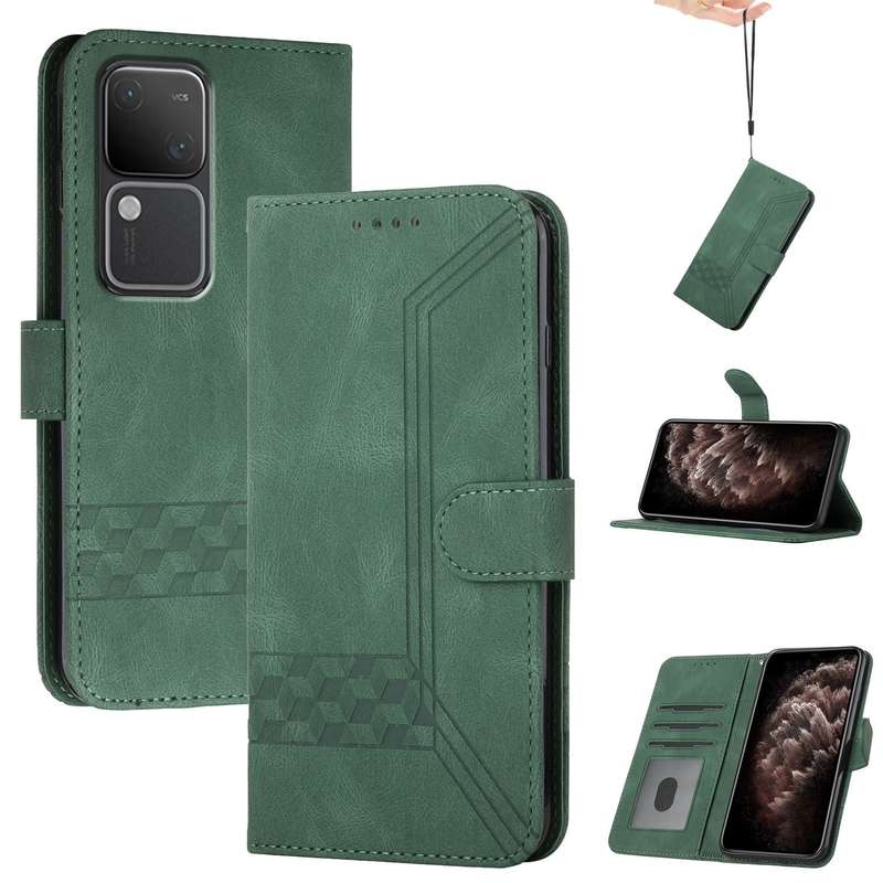 For vivo V30 5G Global/V30 Pro 5G Global Cubic Skin Feel Flip Leather Phone Case(Brown)