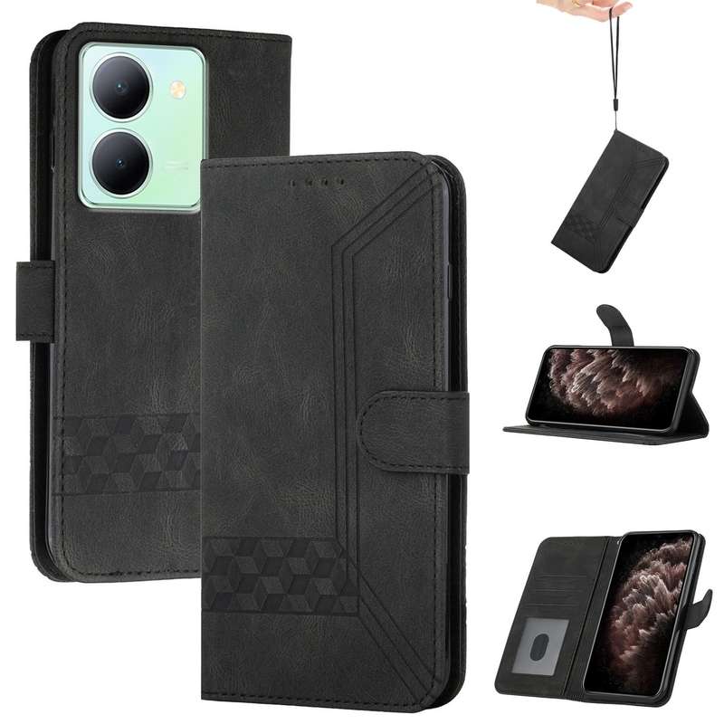 For vivo Y27s 4G Global Cubic Skin Feel Flip Leather Phone Case(Black)