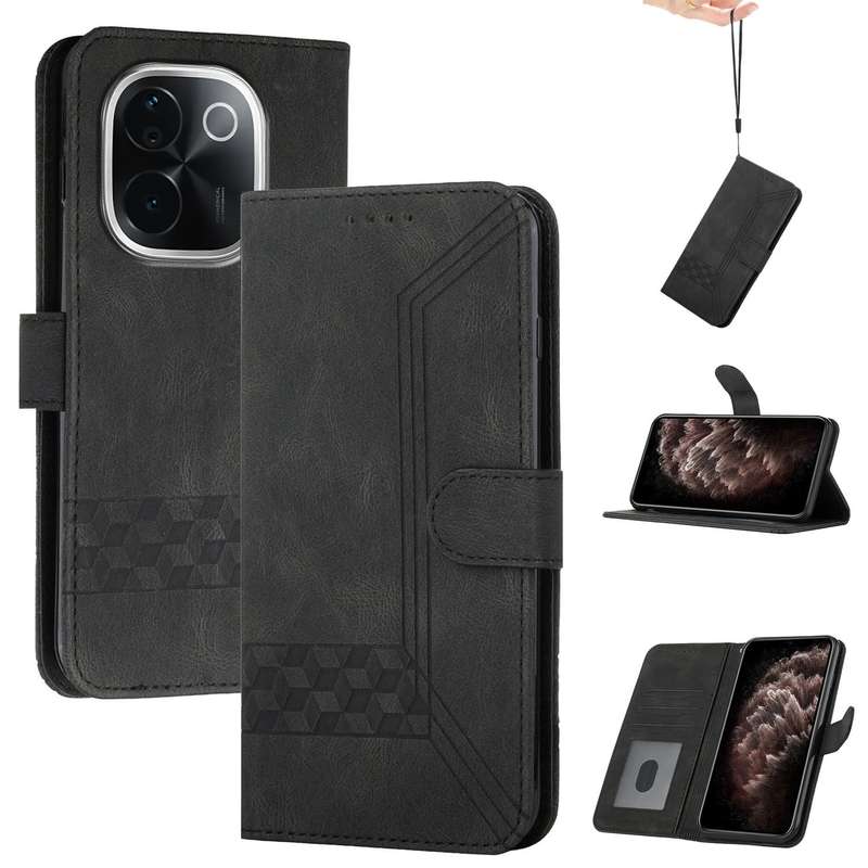 For vivo iQOO Z9s Pro / T3 Pro 5G India Cubic Skin Feel Flip Leather Phone Case(Blue)